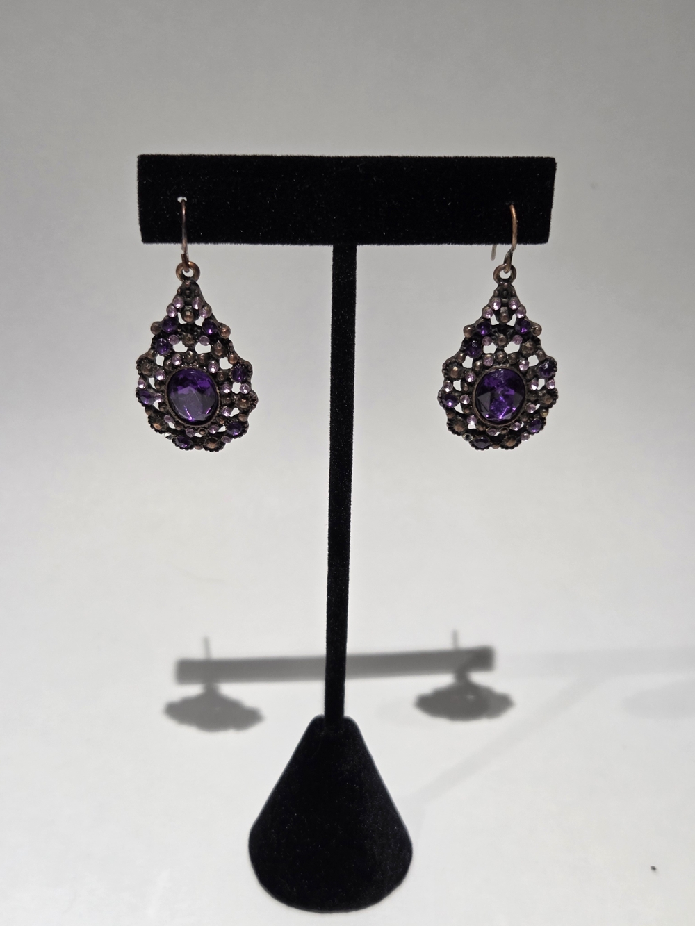 Purple Teardrop Crystal Earrings - Unbranded